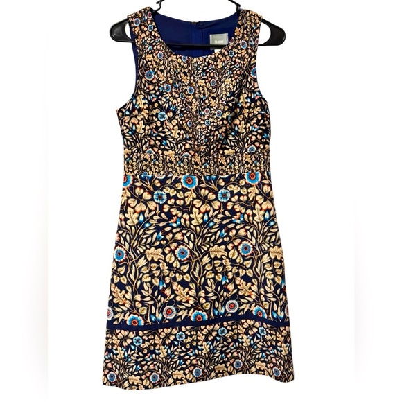 Anthropologie Maeve Brindille Mini Sheath Dress Blue Floral Sleeveless Size 4 - Picture 7 of 9
